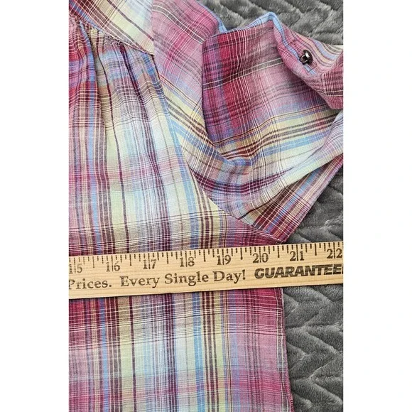 Bit & Bridle Shirt Womens Size Medium Pink Plaid Top Blouse Roll Tab 3/4 Sleeves - Picture 5 of 6